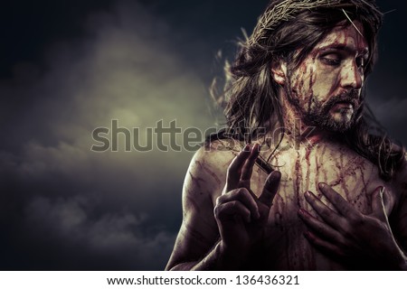 Jesus Christ with crown of thorns white on the cross Easter in Spain Jesus Christ with crown of thorns white on the cross Easter in Spain