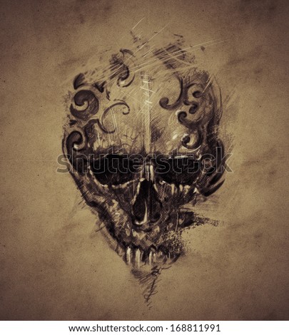 Tattoo skull over vintage paper design handmade Tattoo skull over vintage paper design handmade