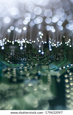 Optical fiber picture with details and light effects. technology