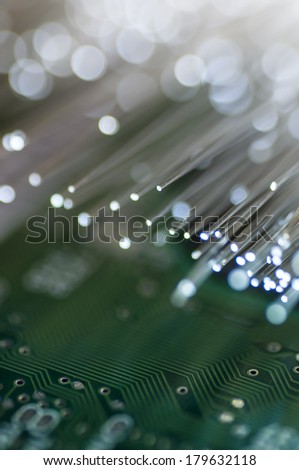 Fibre. Optical fiber picture with details and light effects. technology