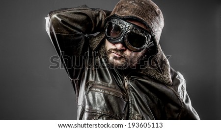 Retro pilot cap and goggles motorcycle vintage style