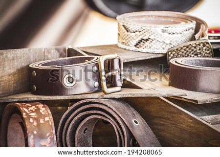 Store handmade  leather belts, spanish medieval fair, couro