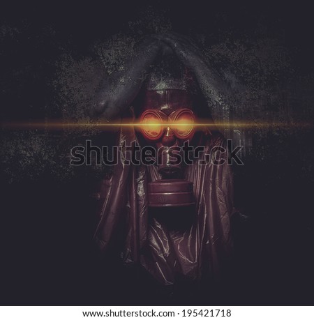Substance, A man in a gas mask over  the smoke. black background and red colors