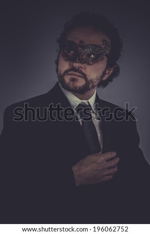 Job, Portrait of elegant businessman, mysterious venetian mask