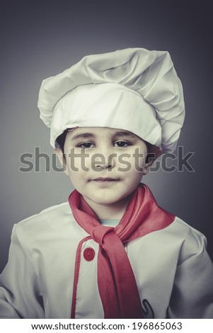 boy child dress funny chef, cooking utensils