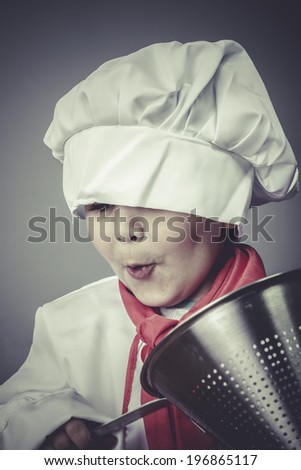 fun, child dress funny chef, cooking utensils