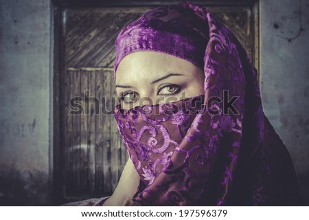 princess, Portrait of beautiful arabian woman with traditional veil