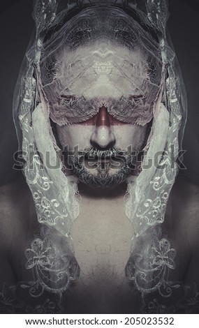 duality veiled mystery man in the face and red painted mask