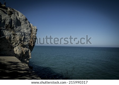 relax, landscape with cliffs and blue sea background