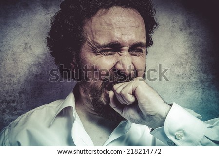 Pain, man in white shirt with funny expressions