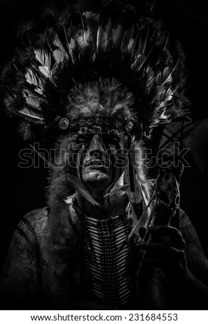 Native, American Indian chief with big feather headdress
