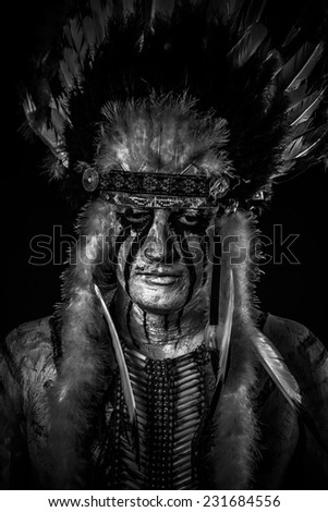 Native, American Indian chief with big feather headdress