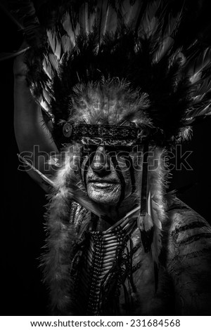 Conflict Native, American Indian chief with big feather headdress
