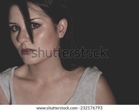 victim, vulnerable woman concept of psychological abuse, beautiful young brunette
