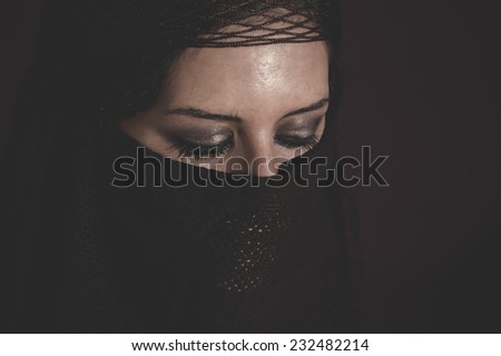 woman in traditional Islamic veil, burka, beautiful and deep look