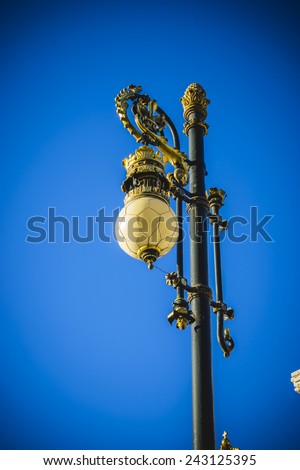 Street lamp, Royal Palace of Madrid, located in the area of the Habsburgs, classical architecture