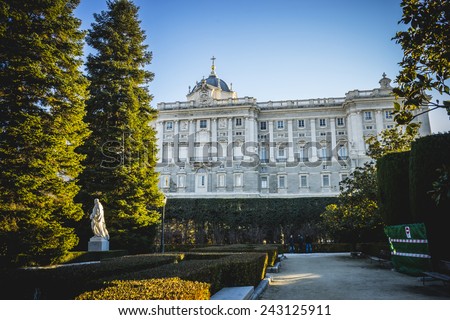 Autumn, Sabatini Gardens in the Royal Palace in Madrid, classical architecture