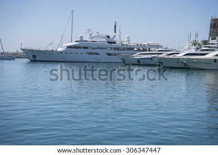 luxury boats moored in Marbella, Spain city summer