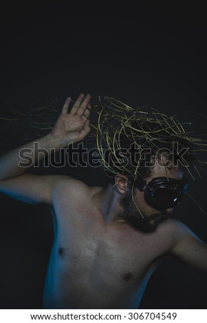atomic, depression and anxiety, naked man with a crown of thorns on his head