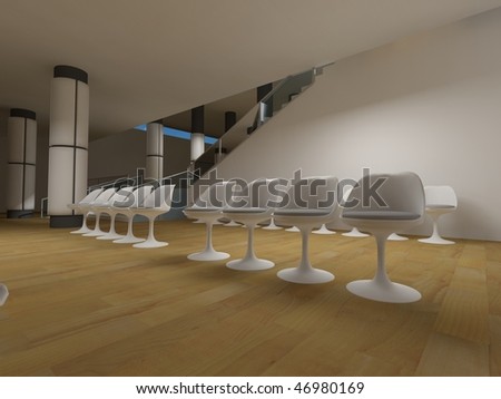 Hospital waiting room, conceptual architecture, clean space.