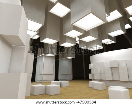 Modern  Gallery on Stock Photo   Art Gallery With Blank Frames  Modern Building