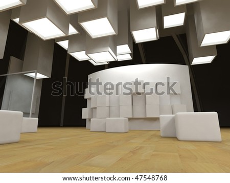 Art gallery with blank frames, modern building, conceptual architecture