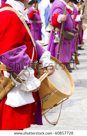Troop of soldiers in training during the re-enactment of the War of Succession. September 4, 2010 in Brihuega, Spain