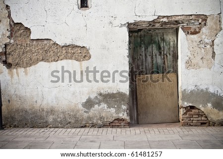 Old door in old street of shops