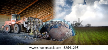 Ecology concept, planet earth in a scrap site