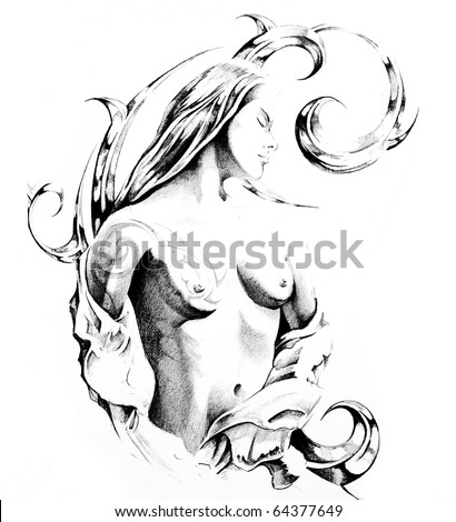 stock photo Sketch of tattoo art fairy