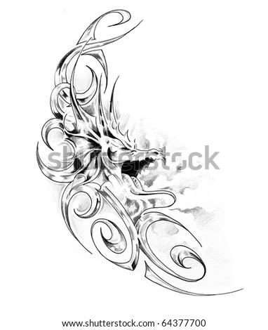 Stock Photo Sketch Of Tattoo Art Medieval Dragon