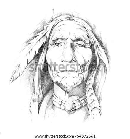 stock photo : Sketch of a tattoo, indian head