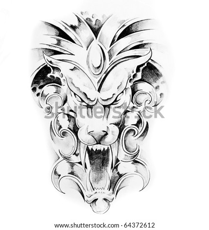 stock photo Sketch of tattoo art gargoyle
