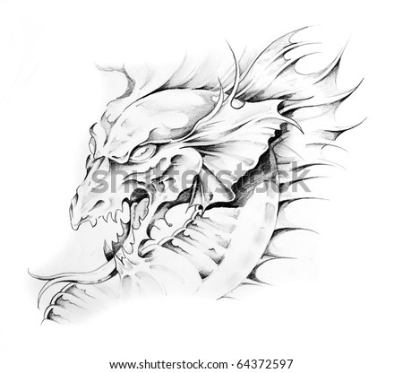 stock photo Sketch of tattoo art dragon head