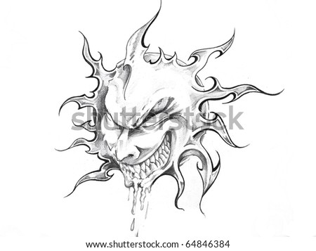 stock photo Sketch of tattoo art sun with face