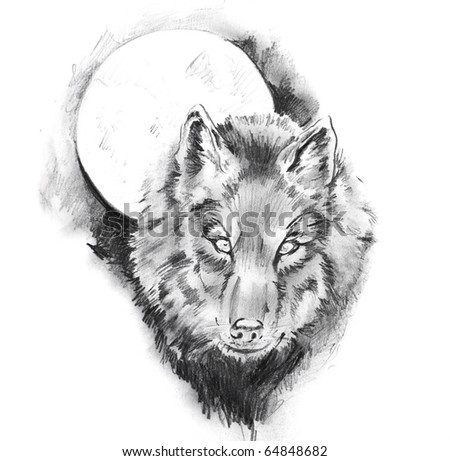 stock photo : Sketch of tattoo art, wolf