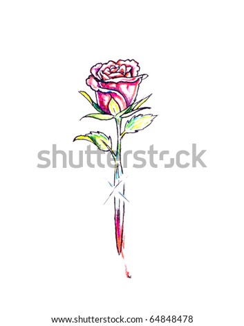 stock photo Sketch of tattoo art rose and sword