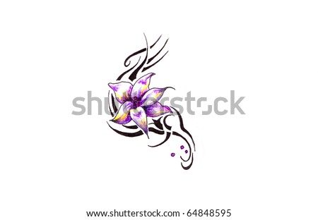 stock photo Sketch of tattoo art rose and tribal forms