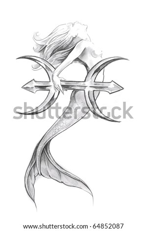 stock photo Tattoo art sketch of a mermaid pisces