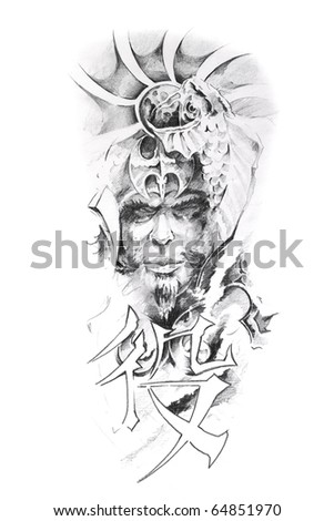 stock photo Tattoo art sketch of a japanese warrior