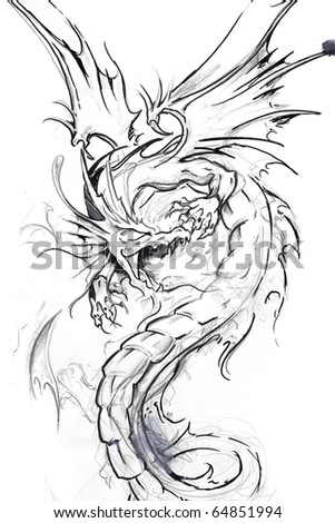 stock photo Tattoo art sketch of a dragon