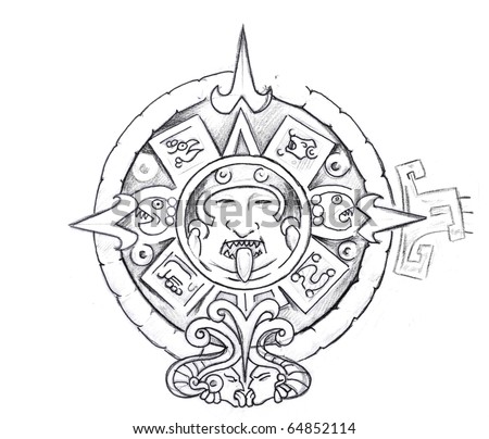 stock photo : Tattoo art, sketch of a aztec sun