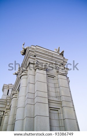 Steep View Of Classical Columns, Pillar, Architecture, Building, Roof