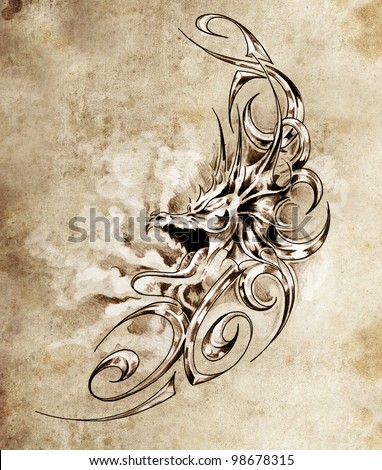Logo Design Free on Sketch Of Tattoo Art  Decorative Medieval Dragon Stock Photo 98678315