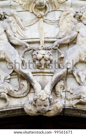 Bas-relief, facade of the University of Alcala de Henares, Madrid, Spain