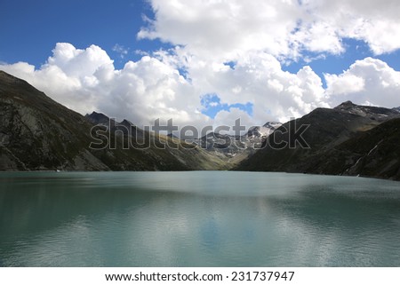 Lake Mattmark (Stausee Mattmark) in Saas Valley. Switzerland
