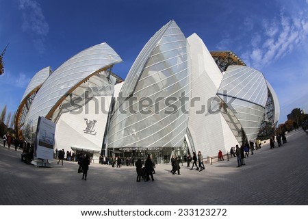 PARIS, FRANCE Ã¢Â?Â? NOVEMBER 22, 2014: The Building of the Louis Vuitton Foundation in Paris. This Building was opened at October 2014 and is the new Attraction in Paris