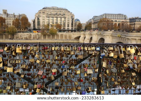 PARIS, FRANCE - NOVEMBER 23, 2014: The Pont des Arts in the Center of Paris. It is now full of Love Lockers.