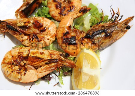 Shrimps on a Plate at Fish Market in Istanbul. Turkey