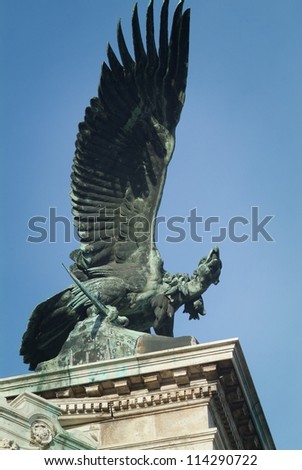 Huge eagle figure with in front of Royal Castle in Budapest